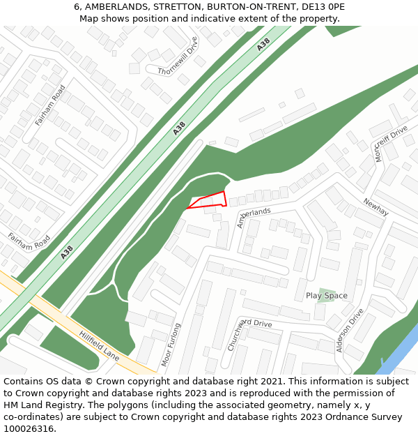 6, AMBERLANDS, STRETTON, BURTON-ON-TRENT, DE13 0PE: Location map and indicative extent of plot