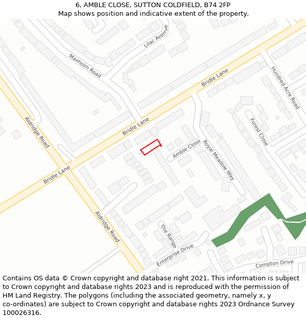 6, AMBLE CLOSE, SUTTON COLDFIELD, B74 2FP: Location map and indicative extent of plot