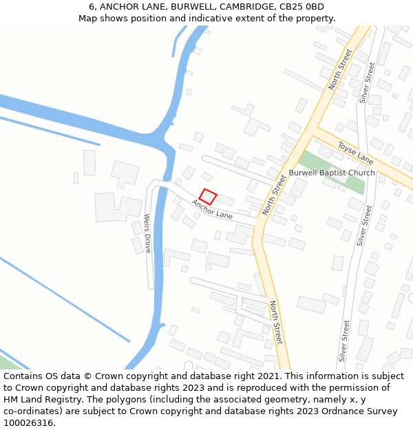 6, ANCHOR LANE, BURWELL, CAMBRIDGE, CB25 0BD: Location map and indicative extent of plot