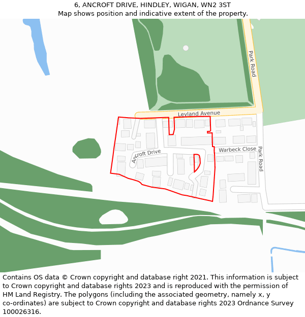 6, ANCROFT DRIVE, HINDLEY, WIGAN, WN2 3ST: Location map and indicative extent of plot