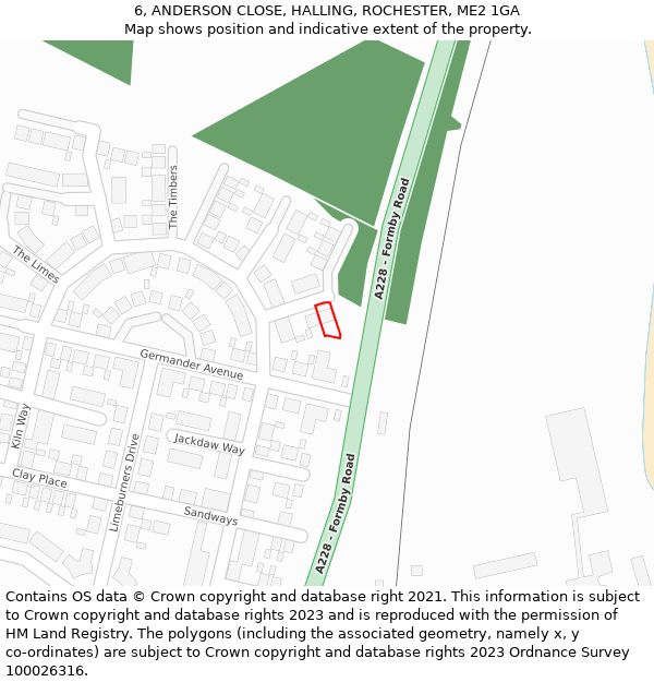 6, ANDERSON CLOSE, HALLING, ROCHESTER, ME2 1GA: Location map and indicative extent of plot