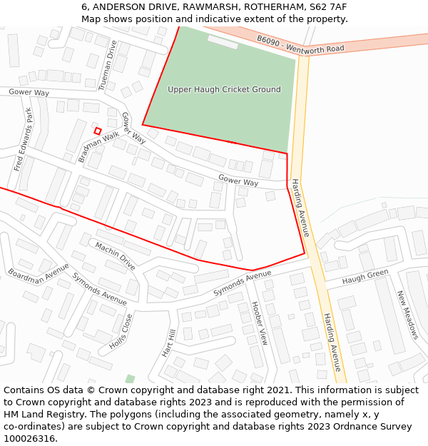 6, ANDERSON DRIVE, RAWMARSH, ROTHERHAM, S62 7AF: Location map and indicative extent of plot