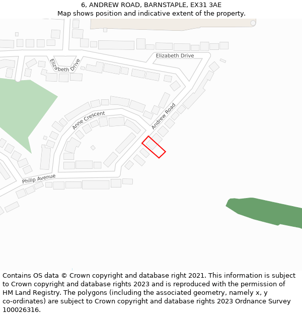 6, ANDREW ROAD, BARNSTAPLE, EX31 3AE: Location map and indicative extent of plot