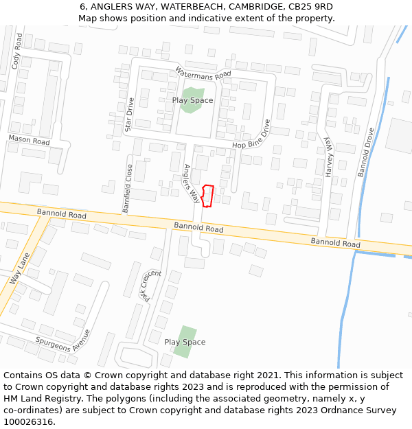 6, ANGLERS WAY, WATERBEACH, CAMBRIDGE, CB25 9RD: Location map and indicative extent of plot