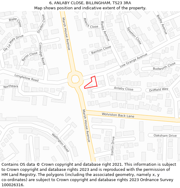 6, ANLABY CLOSE, BILLINGHAM, TS23 3RA: Location map and indicative extent of plot