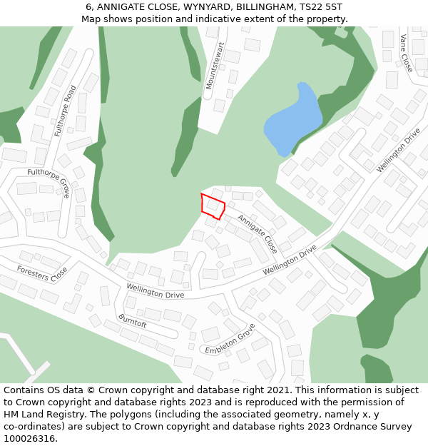 6, ANNIGATE CLOSE, WYNYARD, BILLINGHAM, TS22 5ST: Location map and indicative extent of plot