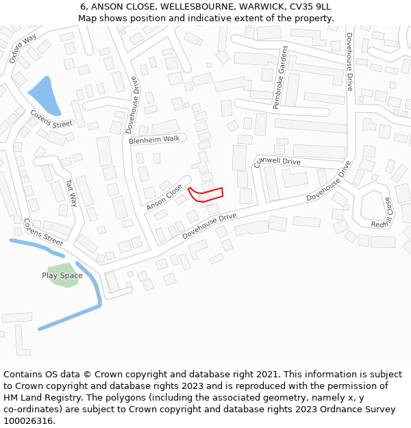 6, ANSON CLOSE, WELLESBOURNE, WARWICK, CV35 9LL: Location map and indicative extent of plot