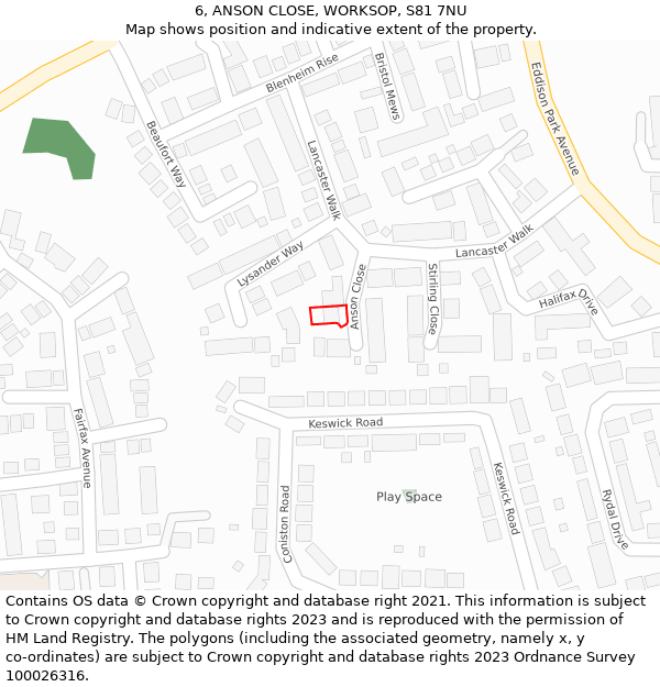 6, ANSON CLOSE, WORKSOP, S81 7NU: Location map and indicative extent of plot