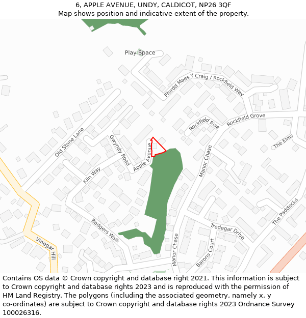 6, APPLE AVENUE, UNDY, CALDICOT, NP26 3QF: Location map and indicative extent of plot