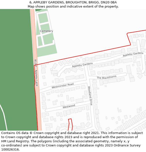 6, APPLEBY GARDENS, BROUGHTON, BRIGG, DN20 0BA: Location map and indicative extent of plot