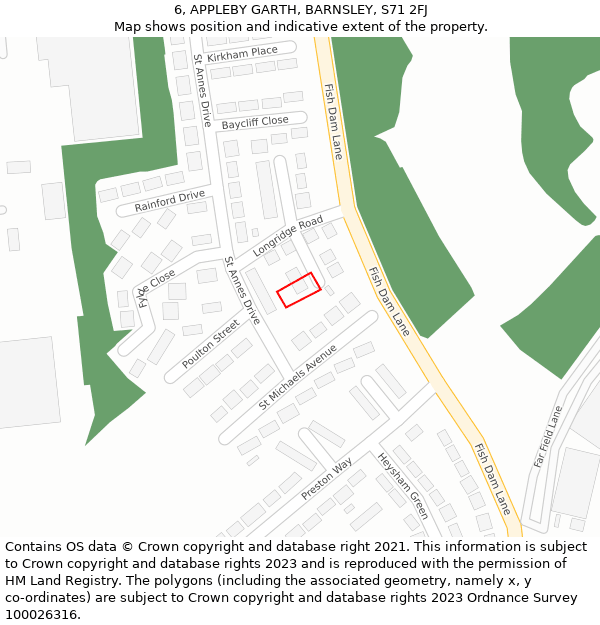 6, APPLEBY GARTH, BARNSLEY, S71 2FJ: Location map and indicative extent of plot