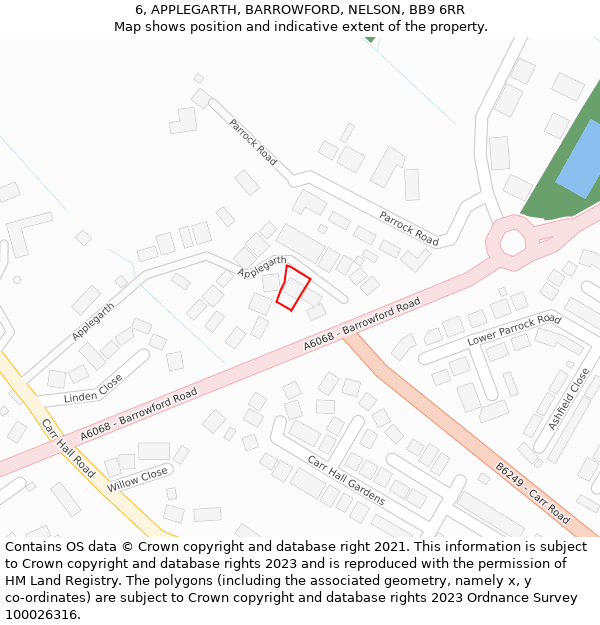 6, APPLEGARTH, BARROWFORD, NELSON, BB9 6RR: Location map and indicative extent of plot