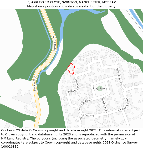 6, APPLEYARD CLOSE, SWINTON, MANCHESTER, M27 8AZ: Location map and indicative extent of plot