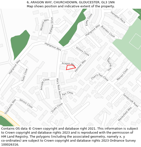 6, ARAGON WAY, CHURCHDOWN, GLOUCESTER, GL3 1NN: Location map and indicative extent of plot