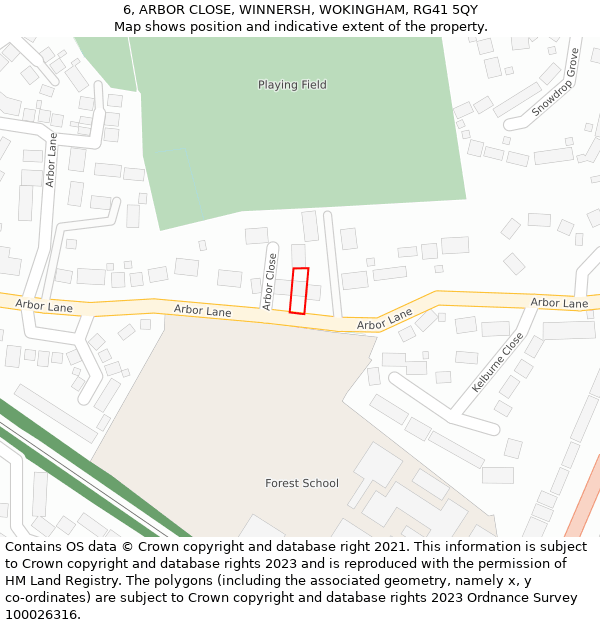 6, ARBOR CLOSE, WINNERSH, WOKINGHAM, RG41 5QY: Location map and indicative extent of plot