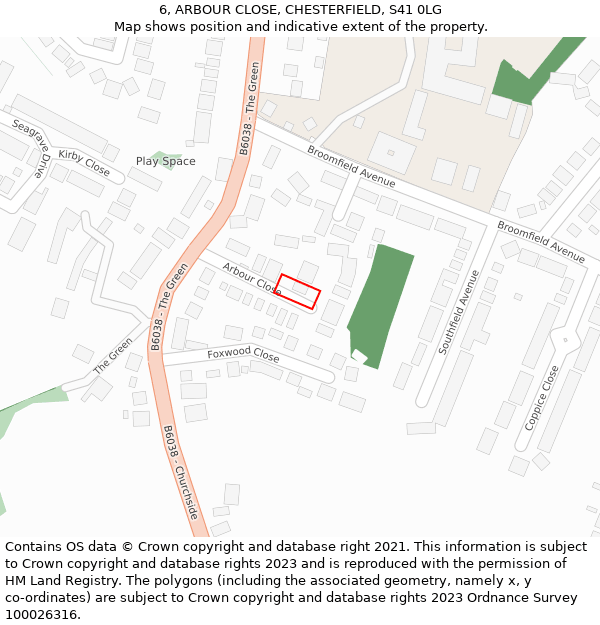 6, ARBOUR CLOSE, CHESTERFIELD, S41 0LG: Location map and indicative extent of plot