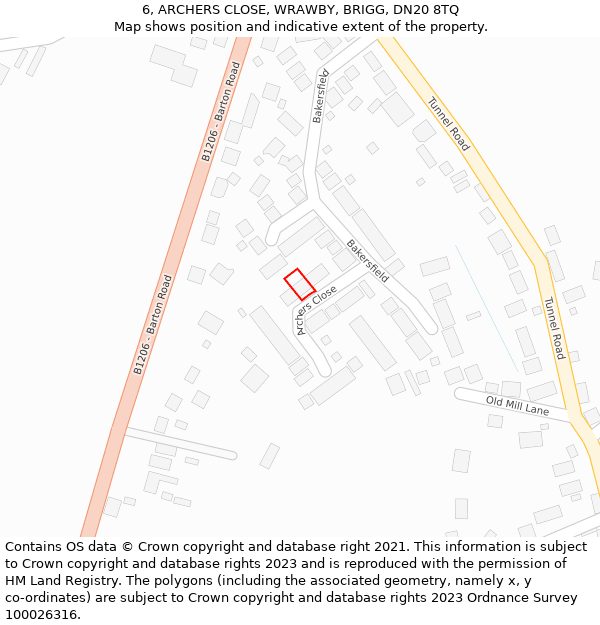 6, ARCHERS CLOSE, WRAWBY, BRIGG, DN20 8TQ: Location map and indicative extent of plot