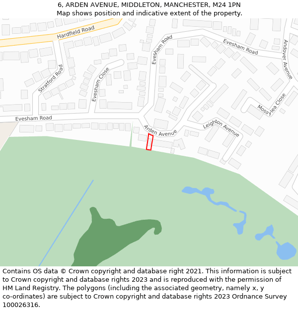 6, ARDEN AVENUE, MIDDLETON, MANCHESTER, M24 1PN: Location map and indicative extent of plot