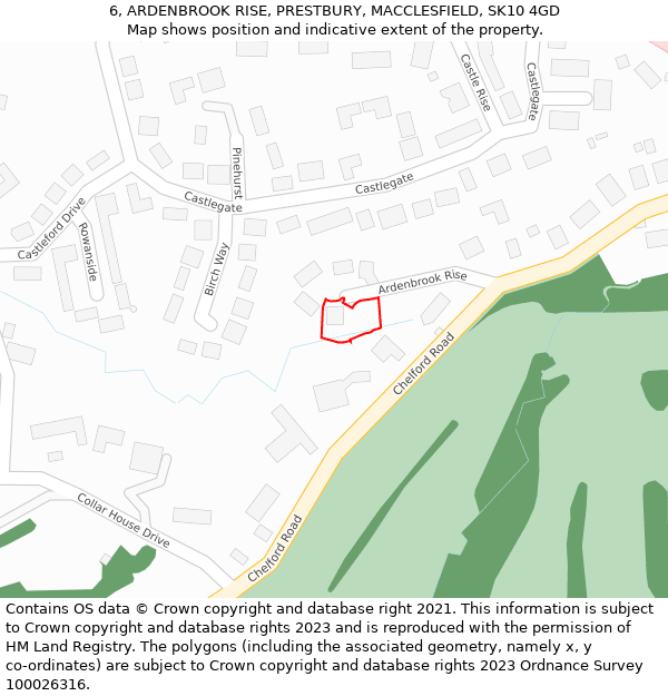 6, ARDENBROOK RISE, PRESTBURY, MACCLESFIELD, SK10 4GD: Location map and indicative extent of plot