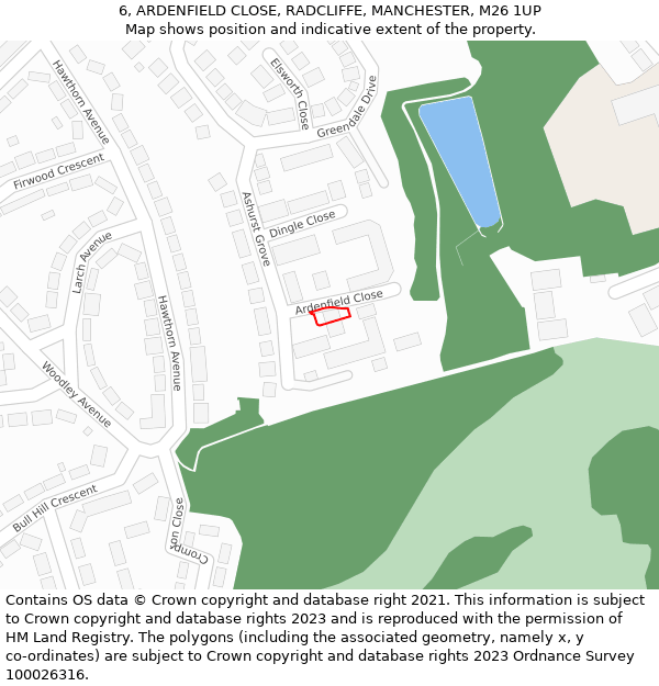 6, ARDENFIELD CLOSE, RADCLIFFE, MANCHESTER, M26 1UP: Location map and indicative extent of plot