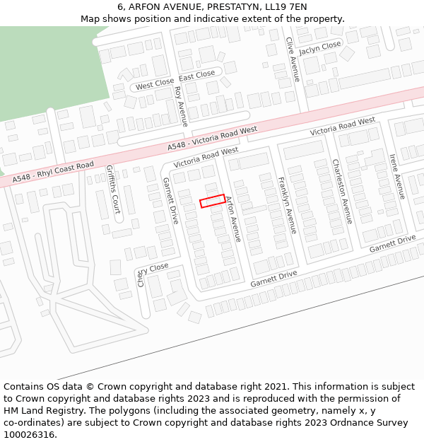 6, ARFON AVENUE, PRESTATYN, LL19 7EN: Location map and indicative extent of plot