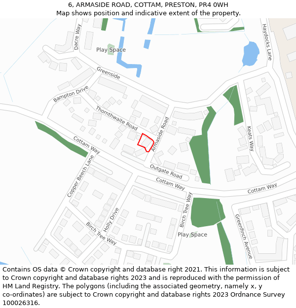 6, ARMASIDE ROAD, COTTAM, PRESTON, PR4 0WH: Location map and indicative extent of plot