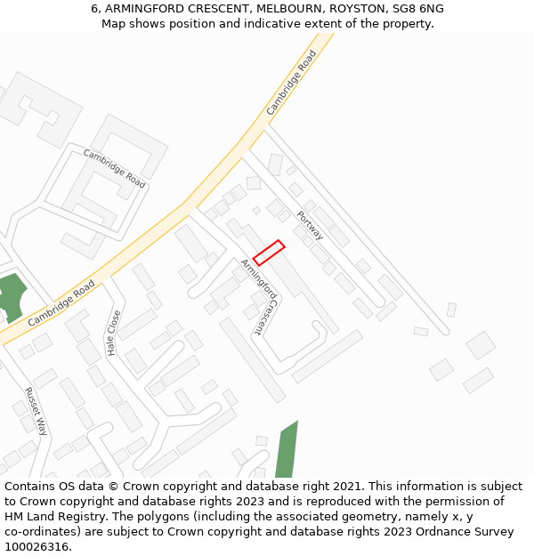 6, ARMINGFORD CRESCENT, MELBOURN, ROYSTON, SG8 6NG: Location map and indicative extent of plot