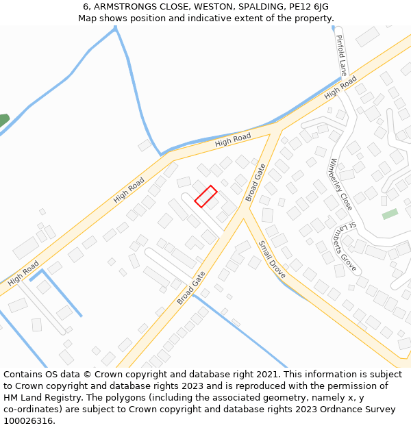 6, ARMSTRONGS CLOSE, WESTON, SPALDING, PE12 6JG: Location map and indicative extent of plot