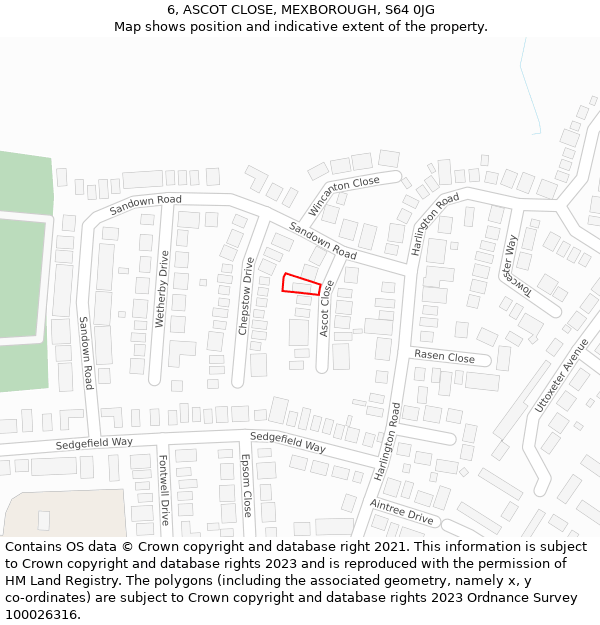 6, ASCOT CLOSE, MEXBOROUGH, S64 0JG: Location map and indicative extent of plot