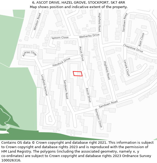 6, ASCOT DRIVE, HAZEL GROVE, STOCKPORT, SK7 4RR: Location map and indicative extent of plot