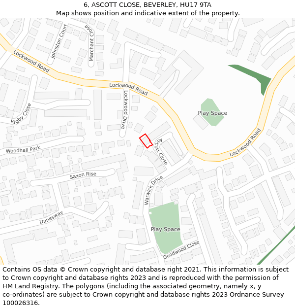 6, ASCOTT CLOSE, BEVERLEY, HU17 9TA: Location map and indicative extent of plot