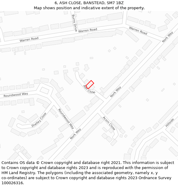 6, ASH CLOSE, BANSTEAD, SM7 1BZ: Location map and indicative extent of plot