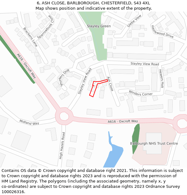 6, ASH CLOSE, BARLBOROUGH, CHESTERFIELD, S43 4XL: Location map and indicative extent of plot