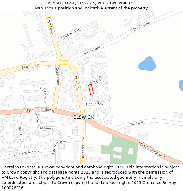 6, ASH CLOSE, ELSWICK, PRESTON, PR4 3YG: Location map and indicative extent of plot