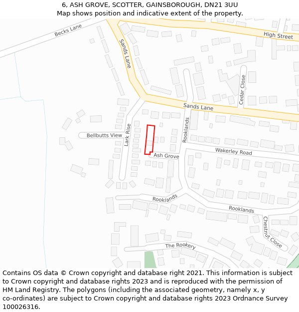 6, ASH GROVE, SCOTTER, GAINSBOROUGH, DN21 3UU: Location map and indicative extent of plot