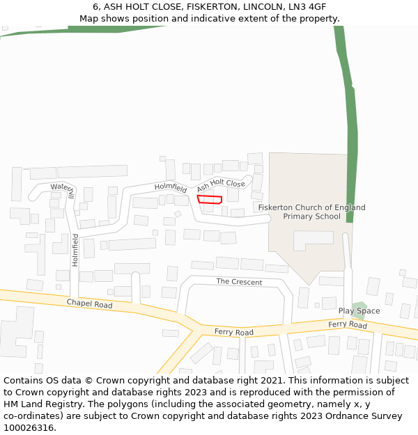 6, ASH HOLT CLOSE, FISKERTON, LINCOLN, LN3 4GF: Location map and indicative extent of plot