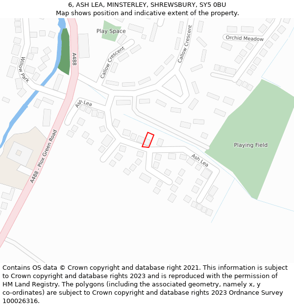 6, ASH LEA, MINSTERLEY, SHREWSBURY, SY5 0BU: Location map and indicative extent of plot