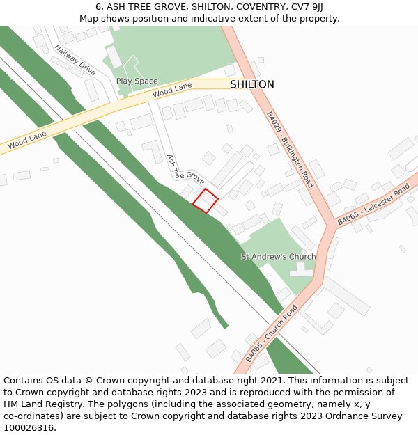 6, ASH TREE GROVE, SHILTON, COVENTRY, CV7 9JJ: Location map and indicative extent of plot