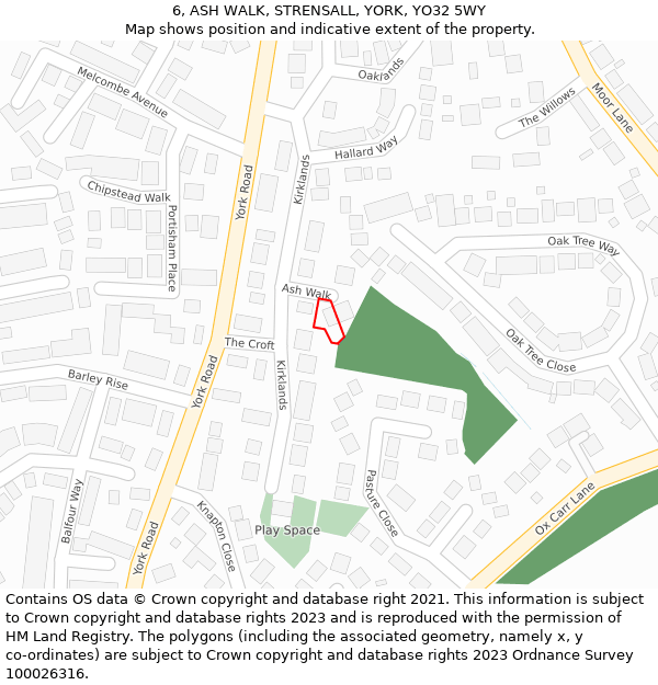 6, ASH WALK, STRENSALL, YORK, YO32 5WY: Location map and indicative extent of plot