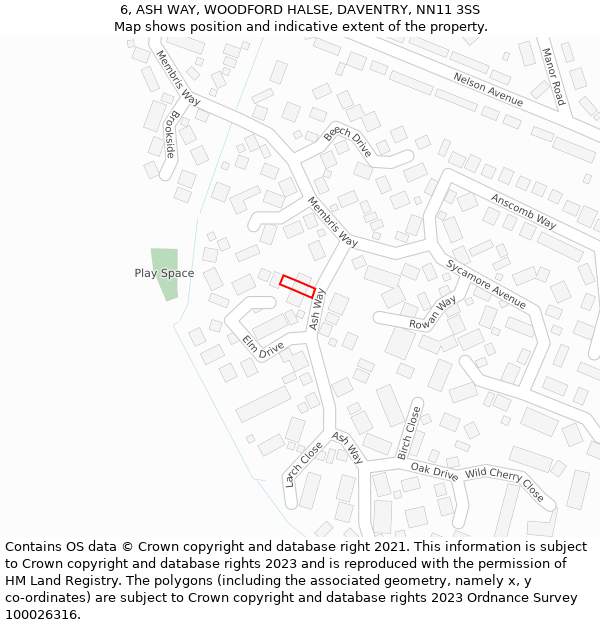 6, ASH WAY, WOODFORD HALSE, DAVENTRY, NN11 3SS: Location map and indicative extent of plot