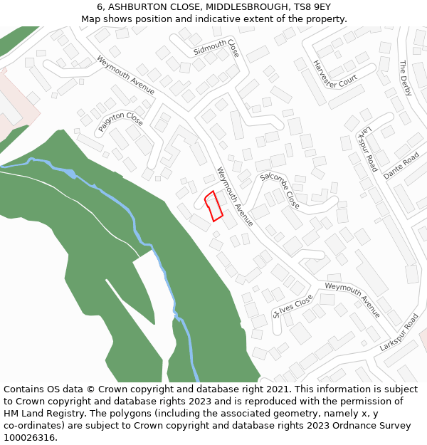 6, ASHBURTON CLOSE, MIDDLESBROUGH, TS8 9EY: Location map and indicative extent of plot