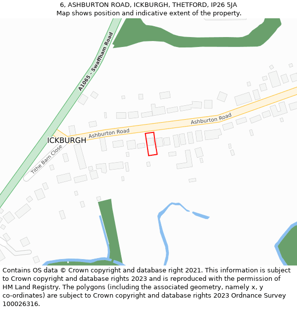 6, ASHBURTON ROAD, ICKBURGH, THETFORD, IP26 5JA: Location map and indicative extent of plot