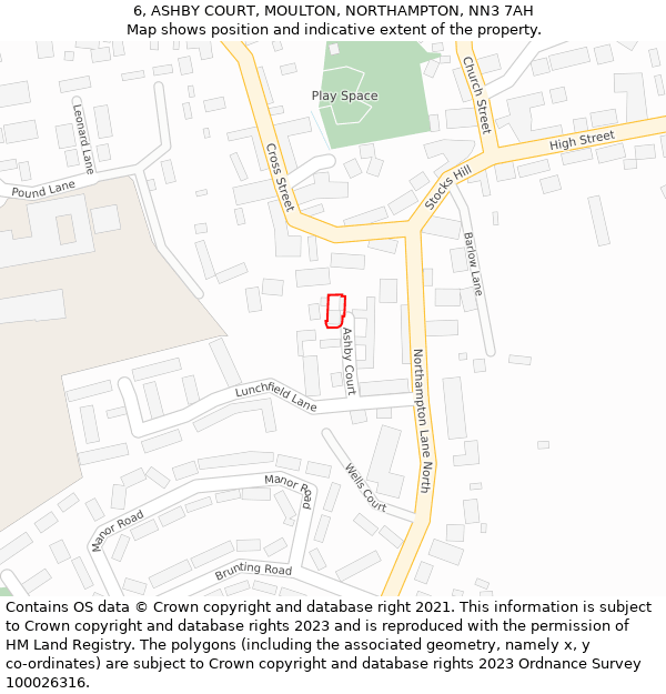 6, ASHBY COURT, MOULTON, NORTHAMPTON, NN3 7AH: Location map and indicative extent of plot