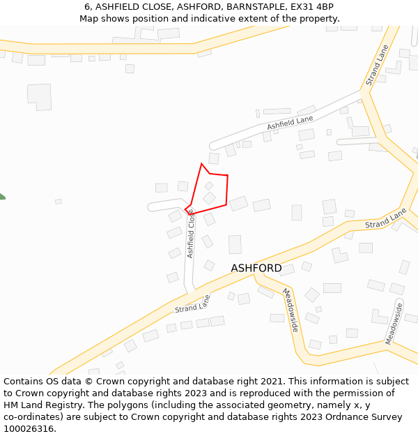 6, ASHFIELD CLOSE, ASHFORD, BARNSTAPLE, EX31 4BP: Location map and indicative extent of plot