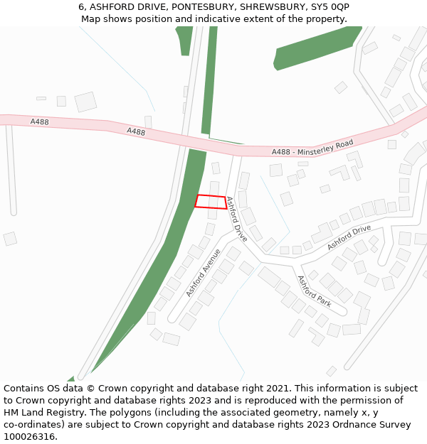 6, ASHFORD DRIVE, PONTESBURY, SHREWSBURY, SY5 0QP: Location map and indicative extent of plot