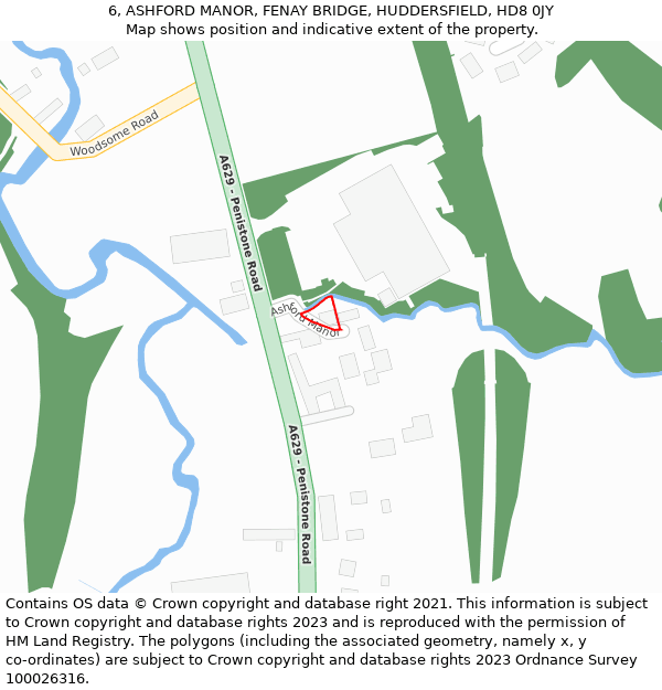 6, ASHFORD MANOR, FENAY BRIDGE, HUDDERSFIELD, HD8 0JY: Location map and indicative extent of plot