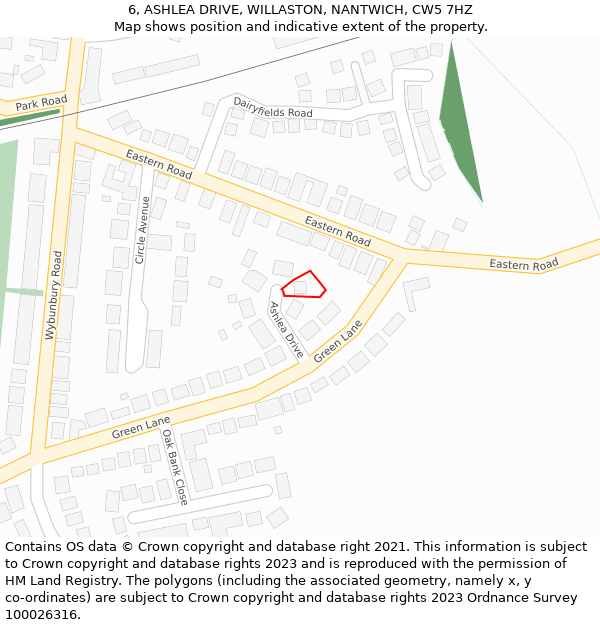 6, ASHLEA DRIVE, WILLASTON, NANTWICH, CW5 7HZ: Location map and indicative extent of plot