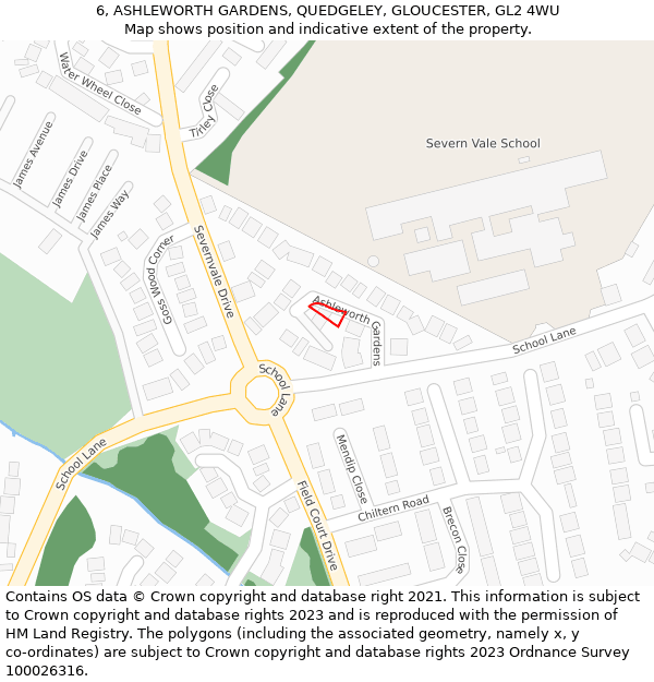 6, ASHLEWORTH GARDENS, QUEDGELEY, GLOUCESTER, GL2 4WU: Location map and indicative extent of plot