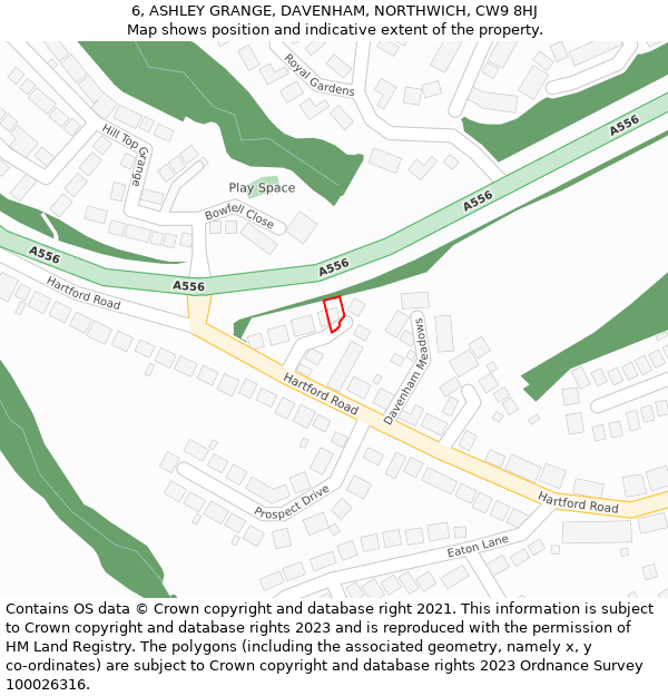 6, ASHLEY GRANGE, DAVENHAM, NORTHWICH, CW9 8HJ: Location map and indicative extent of plot