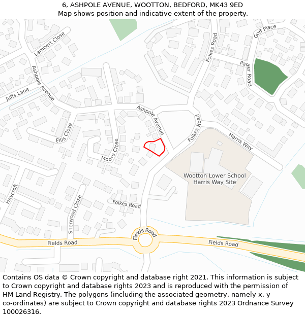 6, ASHPOLE AVENUE, WOOTTON, BEDFORD, MK43 9ED: Location map and indicative extent of plot